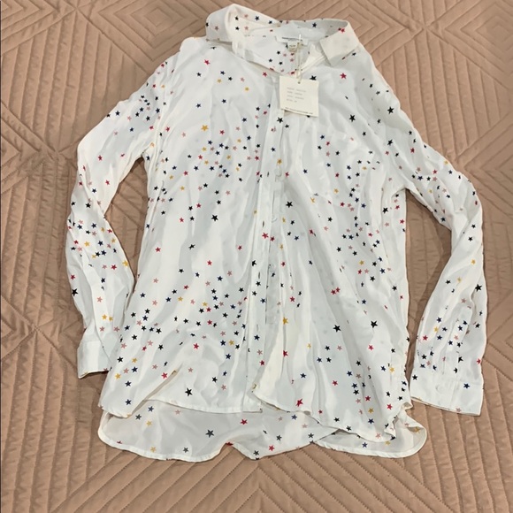 NWT beachlunchlounge White Star Multicolor Caroline Patterned Button-Up Shirt - Picture 1 of 5